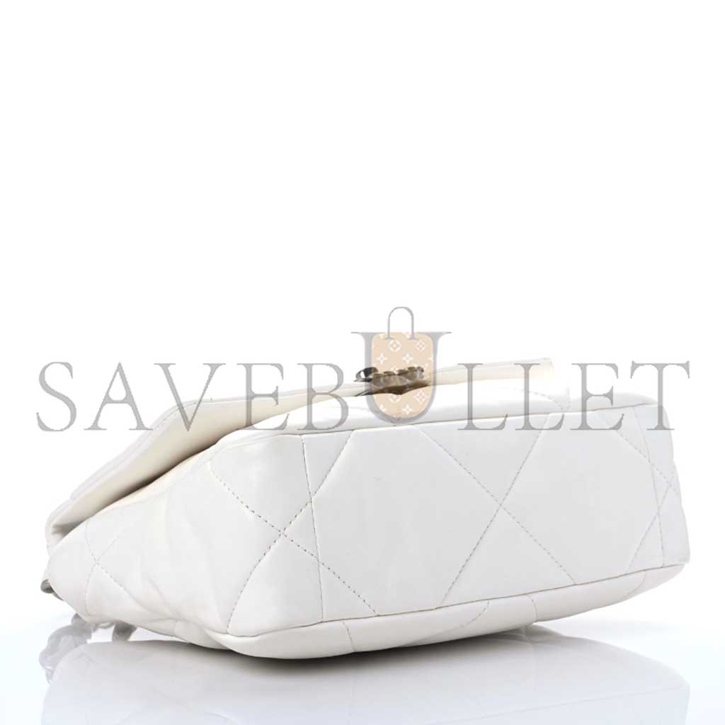 CHANEL LAMBSKIN QUILTED MEDIUM CHANEL 19 FLAP WHITE AS1160 (26*16*9cm)